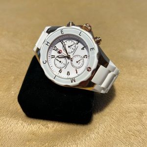 Michele Watch White Silicone Band with Rose Gold Trim